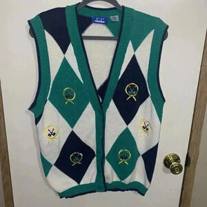 EP Pro Mens Size Medium Knitted Golf Vest Athletic Pullover Vest Big Buttons
